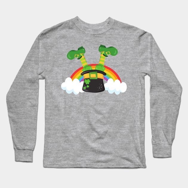 Saint Patrick's Day, Leprechaun Hat, Rainbow Long Sleeve T-Shirt by Jelena Dunčević